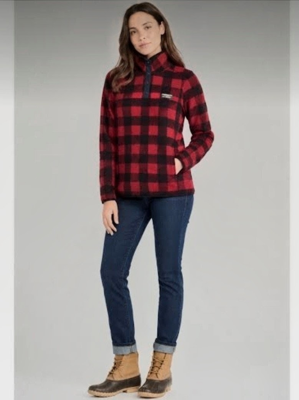 L.L. Bean Women's Red and Black Buffalo Plaid Pullover